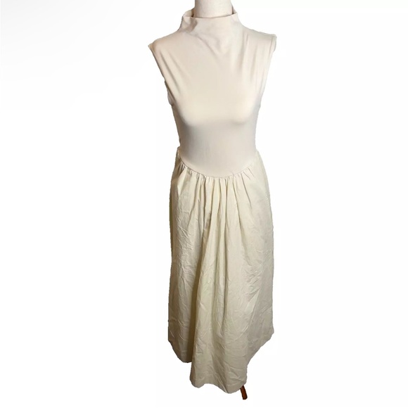 Jcrew Fitted knit mockneck dress with poplin skirt in natural - Picture 2 of 6